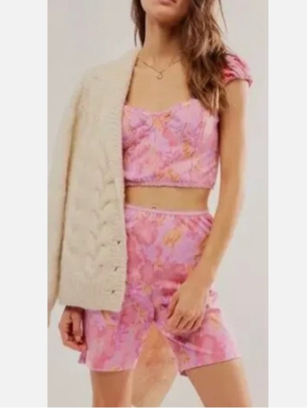 NWT Free People Get Physical Pink Floral 2 Piece Corset Shorts Set S $148
